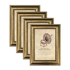 Vintage Classic Gold Picture Frames Wall or Tabletop Display Set of 4 - Size 5x7